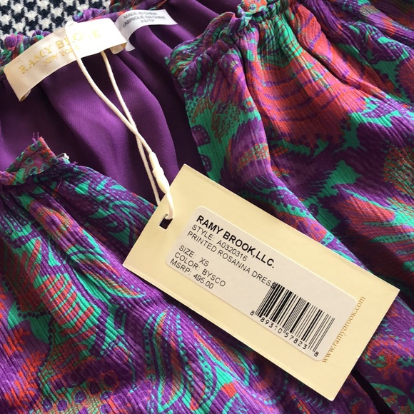 NWT Boho Ramy Brook Chiffon Dresses Rosanna Printed Long-Sleeve Mini Dress - Picture 5 of 10